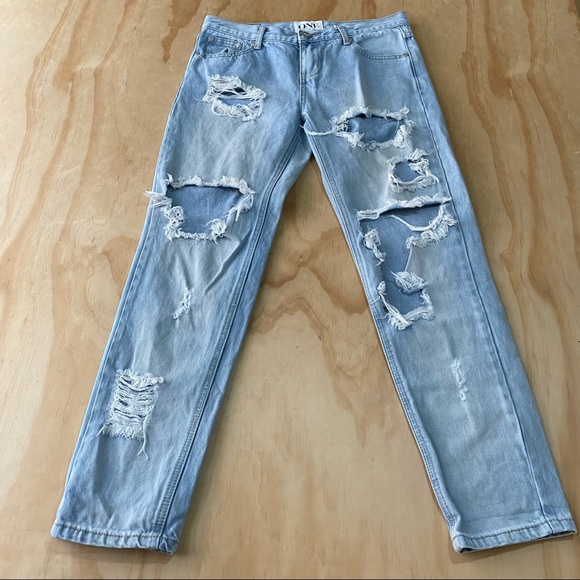 One Teaspoon Awesome Baggies Relaxed Distressed Tapered Rolled Jeans Size 27 - Picture 4 of 9